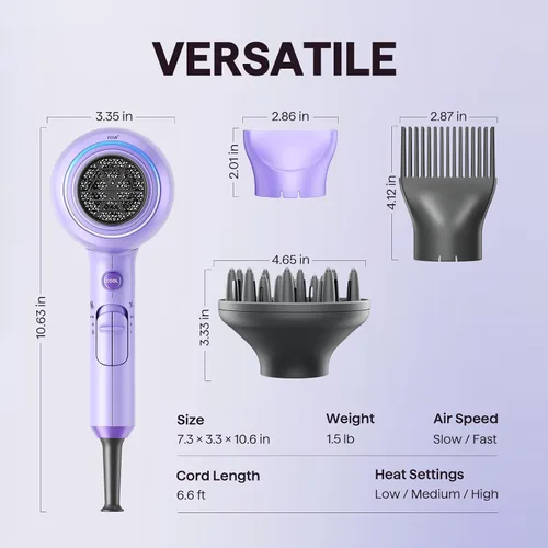 Miniatura 7 de Secador de pelo Wavytalk con difusor, secador iónico para cabello rizado con peine, secador de 1875 W de secado rápido con tecnología de cerámica, 3