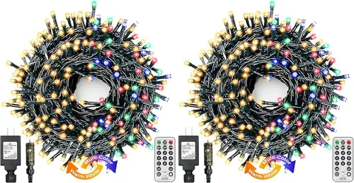 Decute Luces de árbol de Navidad que cambian de color, 4 colores en 1, 11 modos, 300 LED, 108 pies, extensibles, impermeables, para interiores y