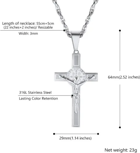 Miniatura 6 de PROSTEEL Collar de cruz de acero inoxidable Crucifijo Jesús pieza colgante grande religioso cristiano joyería hombres mujeres joyería regalo