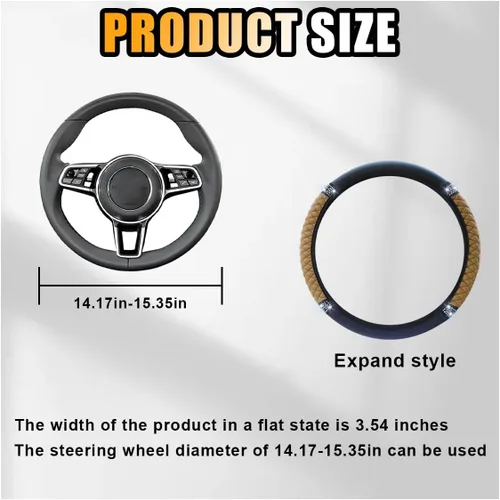 Miniatura 2 de Funda de cuero suave para volante, 15 pulgadas, con diamantes de imitación coloridos y elásticos para mujeres y niñas, accesorios de automóvil