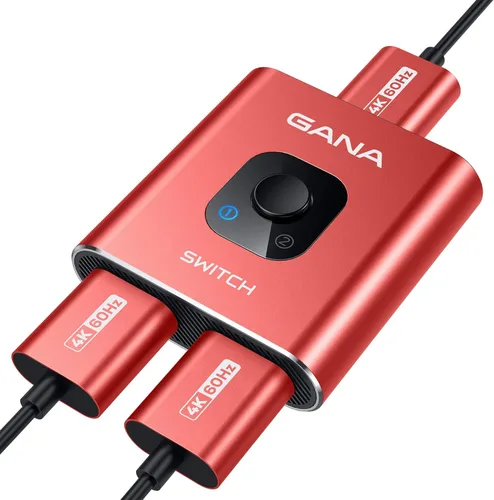 GANA - Conmutador HDMI de aluminio bidireccional, con capacidad de 4k a 60 hercios y salida divisora de 2 en 1, hub HDMI HD manual apto para Xbox,