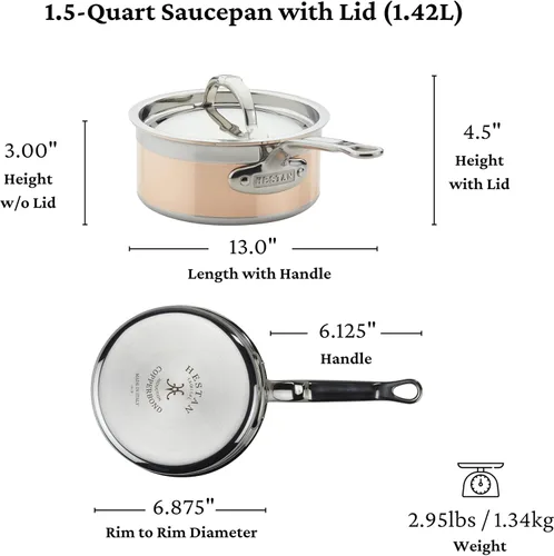 Miniatura 3 de Hestan - Colección CopperBond - Cacerola de cobre 100% puro, compatible con cocina de inducción, 1.5 cuartos