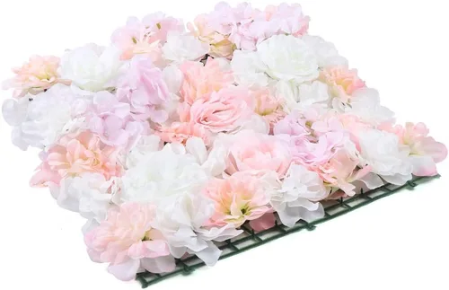Miniatura 29 de Paneles de flores artificiales para decoración de pared, 6 piezas de rosas falsas, peonía, eucalipto, telón de fondo de pared de rosas para fiesta 6