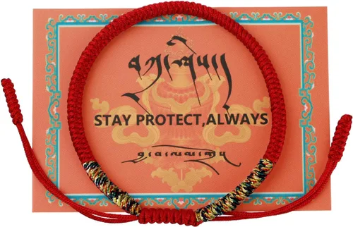 Miniatura 10 de Auténtica pulsera de nudo Dorje bendecida hecha a mano por monjes tibetanos con protección y talismán para mujeres y hombres F-rojo+multicolor+rojo