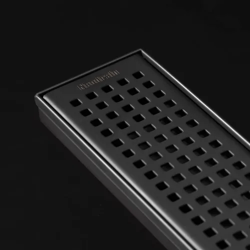 Miniatura 6 de Neodrain Drenaje de ducha lineal negro de 28 pulgadas con rejilla extraíble de patrón Quadrato, fabricante profesional de drenaje de piso de ducha