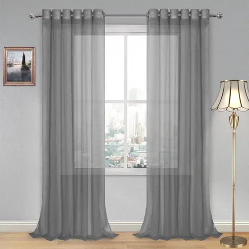 Miniatura 121 de DWCN Cortinas traslúcidas color verde frijol para sala de estar y dormitorio - Cortinas voile con aspecto de lino sintético con ojales en la parte