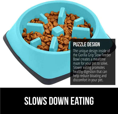 Miniatura 3 de GORILLA GRIP® Cuencos patentados de alimentación lenta sin BPA, juguete interactivo para perros y gatos, enriquecimiento de entrenamiento Turquesa