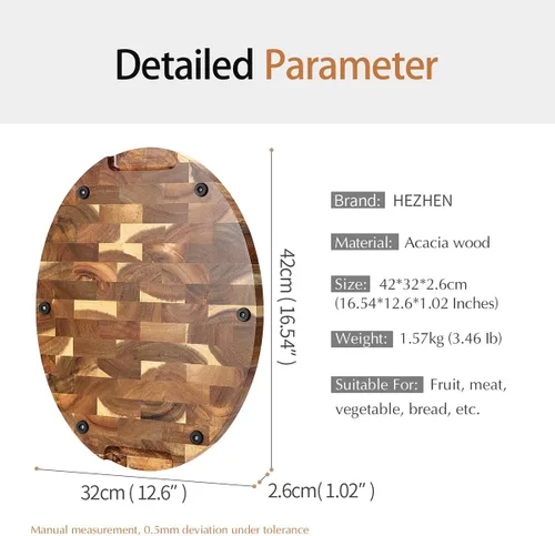 Miniatura 2 de HEZHEN Tabla de cortar rectangular de madera de acacia de grano final, 15.75 x 11.22 x 0.98 pulgadas, tabla de queso y placa de cocina