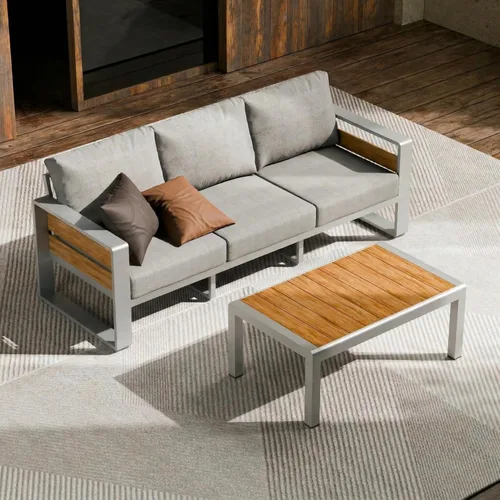 Miniatura 16 de ZANDOR Juego de muebles de aluminio para patio al aire libre, 4 piezas de metal moderno, sofá seccional para conversación al aire libre con mesa