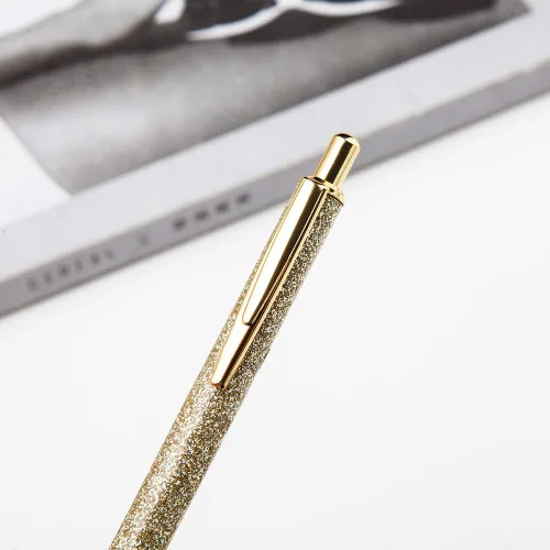 Miniatura 6 de Bolígrafo de punta media de 0.039 pulgadas con lentejuelas y purpurina de cristal, bolígrafos de metal retráctiles para la escuela, oficina, Pink