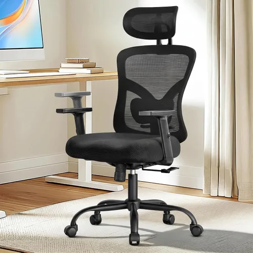 Marsail Silla de Oficina Ergonómica de Malla con Respaldo Alto, Silla de Escritorio, Soporte Lumbar Ajustable con Reposacabezas, Brazos Abatibles y