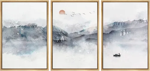Miniatura 102 de NWT Lienzo enmarcado para pared, juego de arte en acuarela pastel, bosque de montaña oscura, naturaleza silvestre, ilustraciones de arte moderno