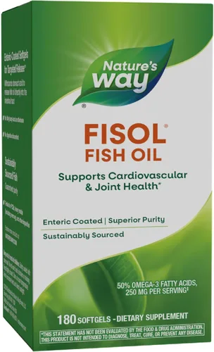 Nature's Way Aceite de pescado Fisol, revestimiento entérico, apoya la salud cardiovascular y articular*, Omega 3 de mega potencia, 180 cápsulas