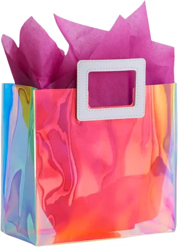 Miniatura 16 de Bolsa de Regalo Holográfica Grande con Papel de Seda Reutilizable Bolsa de Regalo de Cumpleaños para Mujeres Niñas Iridiscente Despedida de Soltera