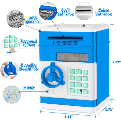 Miniatura 2 de JUNEU Hucha para niños, juguetes para niños de 3, 4, 5, 6, 7, 8 años, alcancía electrónica para ahorrar dinero para niños, mini alcancía