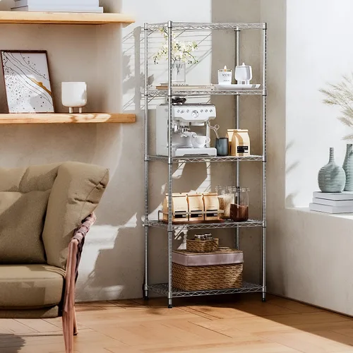 Miniatura 2 de IZEUK Estantes de almacenamiento de metal cromado de 5 niveles, estantería de alambre ajustable para cocina, baño, despensa, oficina, garaje, Cromo