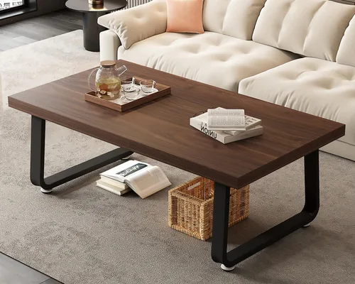 HSH - Mesa de café rústica de nogal, mesa central moderna, mesa de café rectangular industrial para sala de estar, mesa de té simple de madera y
