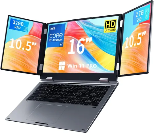 Miniatura 10 de KOOFORWAY Portátil de triple pantalla, principal de 16 pulgadas + monitores duales de 10.5 pulgadas, Core i7-12700H, 32 GB de RAM, SSD de 2 TB, Win