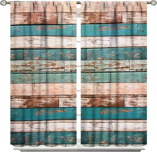 Cortinas opacas rústicas de madera para puerta de granero, cortinas opacas de color madera texturizada para dormitorio, sala de estar, 42 x 63