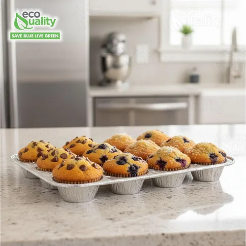 Miniatura 7 de Molde de aluminio para magdalenas de 12 tazas – Moldes desechables de aluminio para magdalenas – Estaño para magdalenas ideal para hornear cupcakes