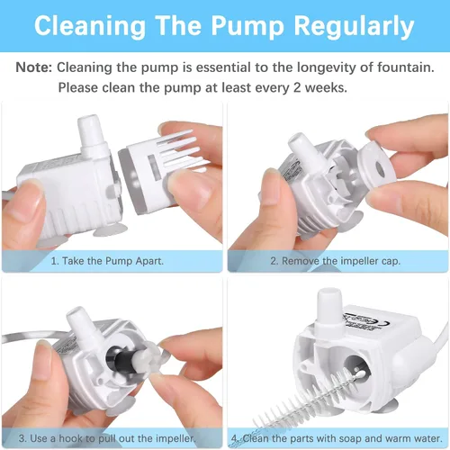 Miniatura 6 de HAPUP Bomba de fuente de agua para gatos, silenciosa, DC5V, original, bomba de repuesto para fuente de bebida para mascotas (170 L/H) con cable