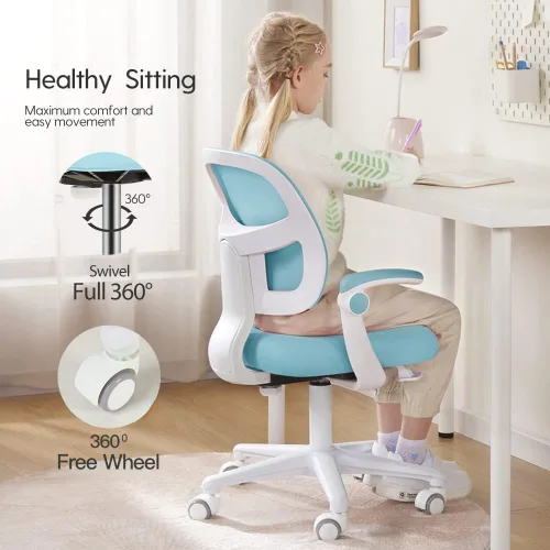 Miniatura 3 de Silla de escritorio para niños, silla para niños de altura ajustable. Diseño ergonómico. Adecuado para niños de 4 a 12 años, color azul claro