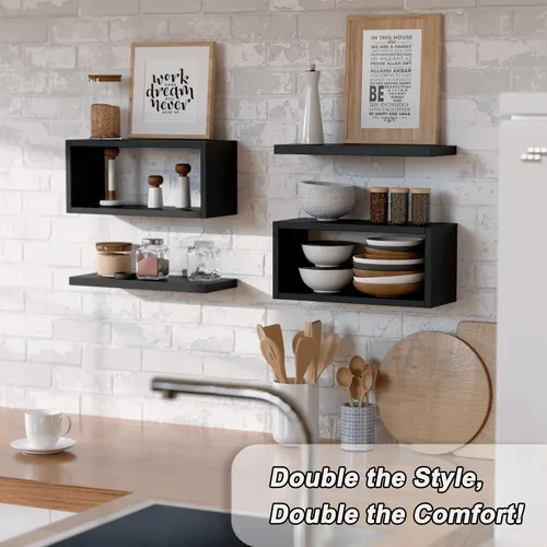 Miniatura 4 de RICHER HOUSE Estantes flotantes para baño, estantes flotantes negros para pared, estantes de baño sobre el inodoro, estantes colgantes montados