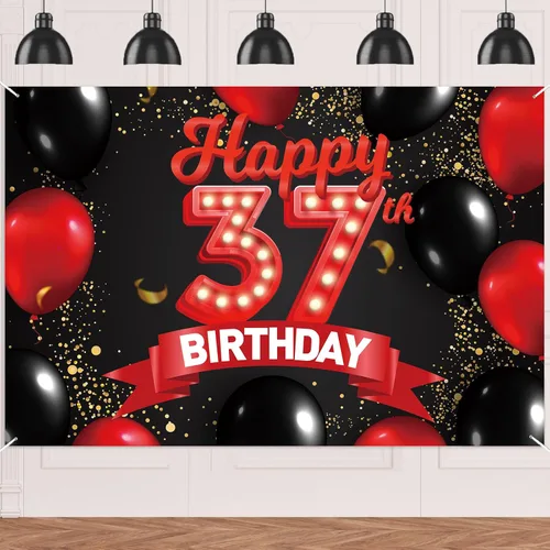 Miniatura 50 de Cartel de feliz cumpleaños 15 color rojo y negro, decoración temática de globos para niñas y mujeres, princesas de 15 años, fiesta de cumpleaños
