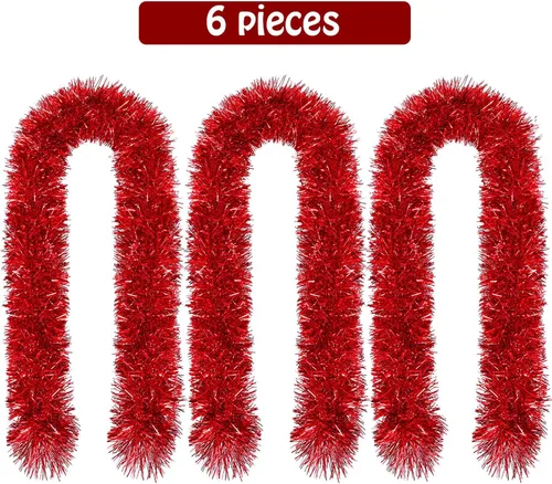 Miniatura 2 de Boao Guirnalda de oropel rojo de Navidad de 39.6 pies para decoración de árbol de árbol con purpurina metálica brillante, decoración colgante