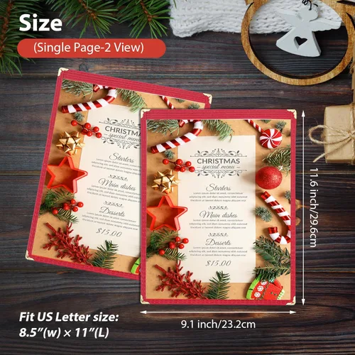Miniatura 2 de Cubiertas de menú de 8.5 x 11 pulgadas, paquete de 10 soportes para menú de vista de página, cubierta roja para menú de restaurante para papel de 8