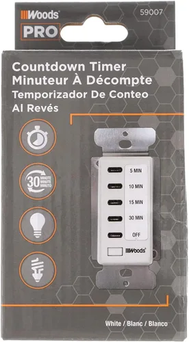 Woods 59007WD Decora - Temporizador digital de cuenta regresiva (30 minutos), para pared, 59007, 120 volts