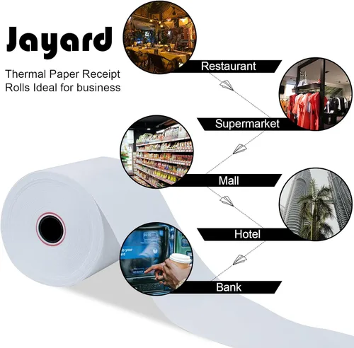 Miniatura 5 de Jayard Rollos de papel térmico de 2-1/4 pulgadas x 85 pies para tarjetas de crédito, rollos de papel térmico de 2.25 x 85 pies, rollos de caja