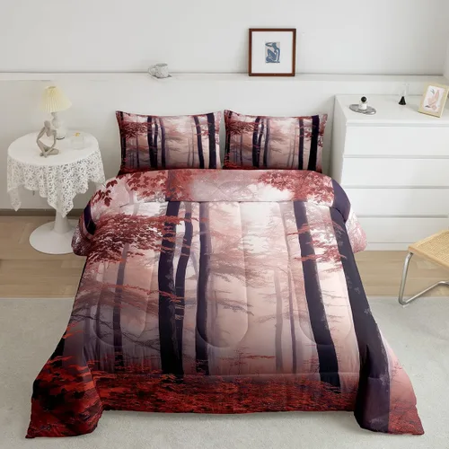 Miniatura 11 de Erosebridal Juego de ropa de cama con inserto de edredón de árbol brumoso para temporada de otoño, juego de edredón místico con niebla y naturaleza