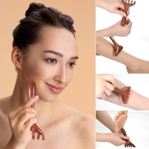 Miniatura 6 de 2 peines de masaje de madera, 6 garras, masajeador de madera para cabeza, pies, herramientas de masaje de terapia de madera para cabeza, espalda