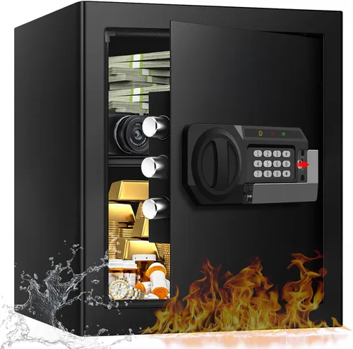 Cajas de seguridad de 2.0 pies cúbicos para uso doméstico a prueba de fuego y agua, caja de seguridad de acero para el hogar con cerradura de