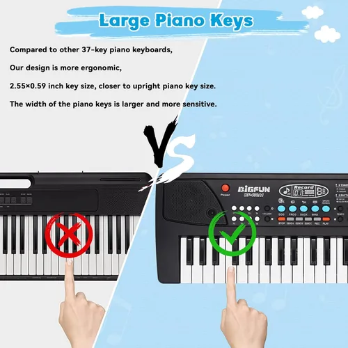 Miniatura 5 de Teclado de piano para niños, piano electrónico portátil de 37 teclas para niños de 3 a 6 años, teclado con micrófono, juguete musical de cumpleaños