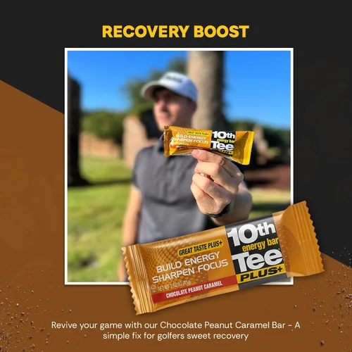 Miniatura 5 de 10th Tee Plus+ Barra de chocolate y caramelo de maní hecha con ingredientes naturales, barras de 1.76 onzas (12 unidades) Barra energética de golf