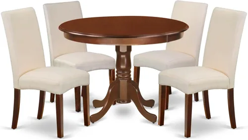 Miniatura 14 de East West Furniture HLDR3-CAP-03 Juego de mesa de comedor de 3 piezas contiene una mesa de comedor redonda con pedestal y 2 sillas Parson tapizadas