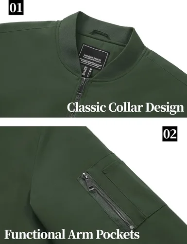 Miniatura 6 de MAGNIVIT - Chaqueta de bombardero para hombre de invierno, cortaviento, cálida, con cremallera completa, abrigo exterior, estilo casual, chaqueta