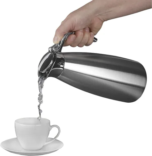Miniatura 4 de Isosteel VA-9345K 1 Litre 18/8 Stainless Steel Tableline Double-Walled Straight Shape Vacuum Pot with Flap Lid
