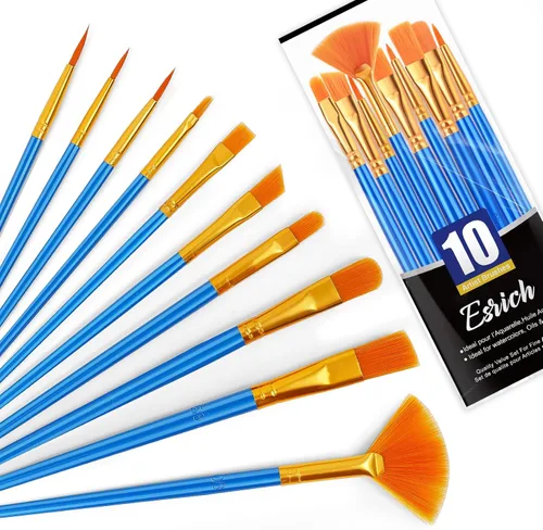 ESRICH 10 piezas pinceles, pincel para pintura acrílica, juego de pinceles de pintura acrílica para óleo acuarela, lienzo de roca para cuerpo y