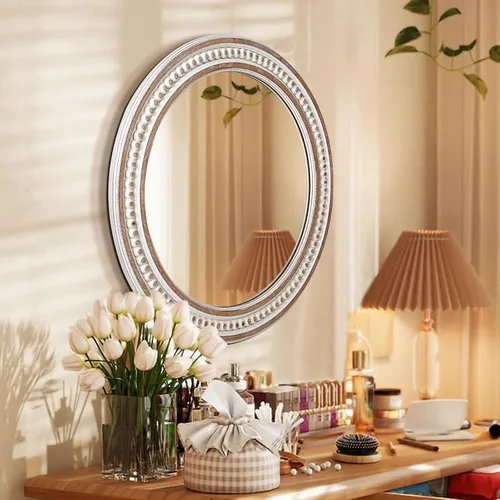 Miniatura 3 de 24 Pulgadas Espejos de Pared Redondos Rústicos - Espejo Circular de Granja de Madera para Baño, Entrada, Dormitorio, Sala de Estar, Decorativo