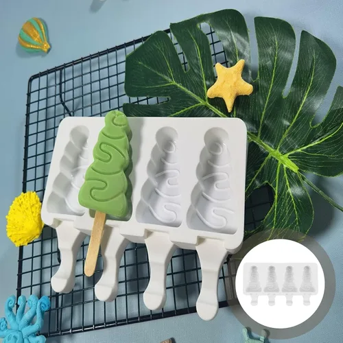 Miniatura 7 de Moldes para paletas de hielo para árbol de Navidad, bandejas reutilizables de 4 ranuras para paletas de hielo con moldeador de fácil liberación