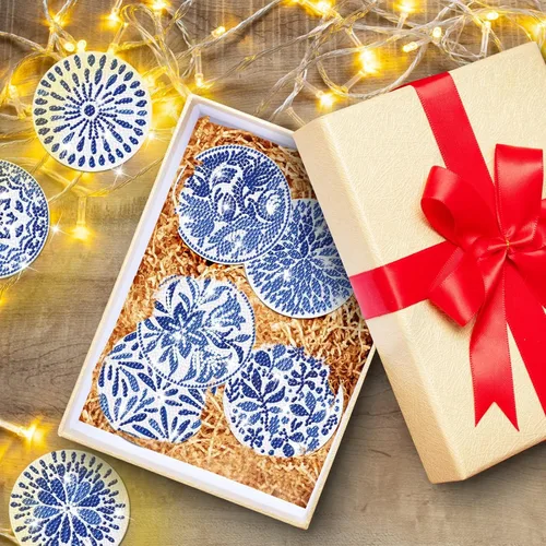Miniatura 4 de YLOLUL Juego de 8 posavasos de diamante con soporte, posavasos de diamante de acuarela azul para principiantes, adultos y niños, suministros