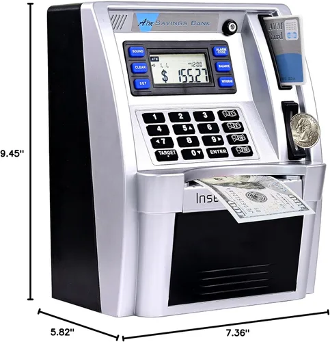 Miniatura 7 de Alcancía estilo cajero automático para dinero real para niños y adultos, alcancía de juguete con tarjeta, contraseña, reconocimiento de monedas