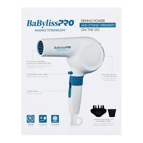 Miniatura 7 de BaBylissPRO Compact Midi Hair Dryer, 1000 watts, Great for Travel or touchups, Includes Diffuser and Concentrator