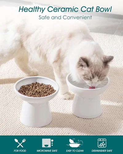 Miniatura 3 de vancasso Paquete de 2 cuencos elevados para gatos, platos elevados de cerámica para alimentos y agua para gatos con 5.1 pulgadas de altura y 6.2