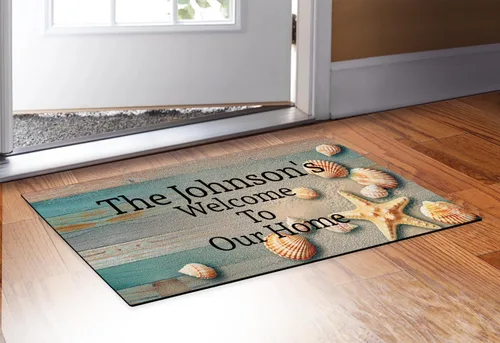 Miniatura 2 de Tapete de bienvenida con nombre de familia personalizable, regalo de inauguración de casa personalizado para nuevo propietario, Playero