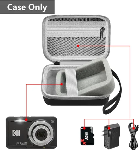 Miniatura 5 de Leayjeen Funda para cámara digital compatible con KODAK FZ55 FZ45 44MP 1080P Point & Shoot, funda protectora dura portátil para adolescentes y Negro