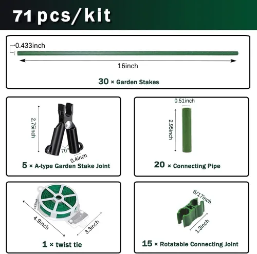 Miniatura 4 de Estacas de jardín de 7/16 pulgadas, 30 estacas de 16 pulgadas para plantas de bricolaje de 3 pies, 4 pies, 5 pies y 6 pies, estaca de soporte